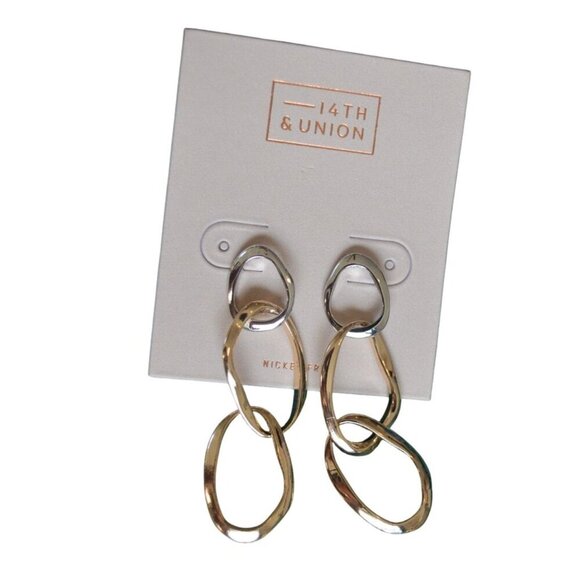 14th & Union Gold & Silver Tone Mixed Metal Linked Drop Earrings Nickel Free - Picture 1 of 5